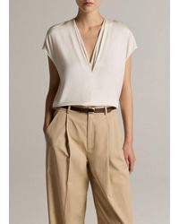 Vince - Silk-Blend Double V-Neck Top - Lyst
