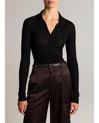 Vince - Ribbed Italian Wool-Silk Polo Sweater - Lyst