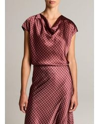 Vince - Ombré Plaid Silk Satin Cowl-Neck Blouse - Lyst