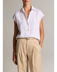 Vince - Linen Cap-sleeve Button-front Blouse, Optic White, Size Xs - Lyst