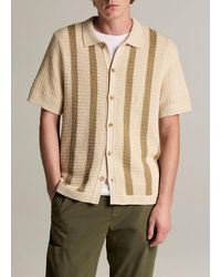 Vince - Striped Crochet Cotton Short-Sleeve Button-Front Shirt - Lyst
