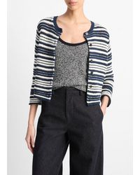 Vince - Textured Stripe Italian Cotton Cardigan - Lyst
