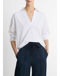 Vince - Easy Pima Cotton Long-sleeve Polo Shirt, Optic White, Size Xl - Lyst