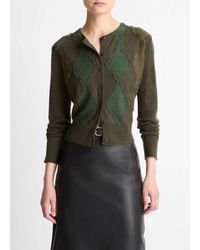 Vince - Hand-Cut Argyle Wool-Blend Cardigan - Lyst