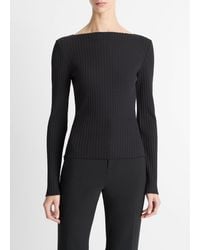 Vince - Ribbed Cotton-Blend Slash-Neck Long-Sleeve Top - Lyst
