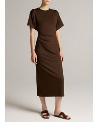 Vince - Ruched-Side Knit Short-Sleeve Dress - Lyst