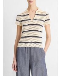 Vince - Striped Macramé Cotton Polo Sweater - Lyst