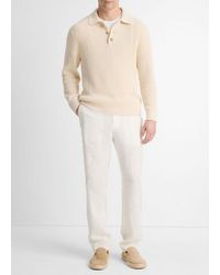 Vince - Italian Cotton-blend Shaker Polo Sweater, Bone, Size Xxl - Lyst