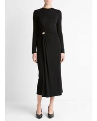 Vince - Cinched-Waist Wool-Blend Long-Sleeve Dress - Lyst