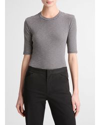Vince - Striped Cotton-Blend Elbow-Sleeve T-Shirt - Lyst