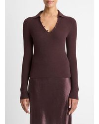 Vince - Ribbed Cashmere-Silk Polo Sweater - Lyst