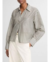 Vince - Gingham Cotton-Silk Cropped Button-Front Shirt - Lyst