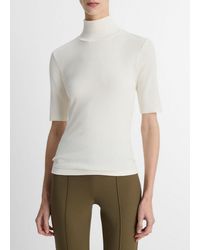 Vince - Ribbed Cotton Elbow-Sleeve Turtleneck Top - Lyst
