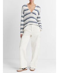 Vince - Striped Rack-ribbed Cotton Pullover, Off White Combo, Size M - Lyst