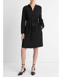 Vince - Faux-Leather-Trim Crepe Shirt Dress - Lyst