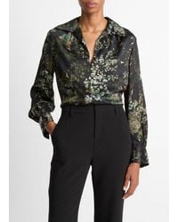 Vince - Smocked Grape Vine Silk Long-Sleeve Blouse - Lyst