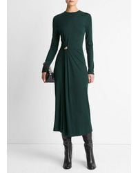 Vince - Cinched-Waist Wool-Blend Long-Sleeve Dress - Lyst