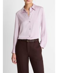 Vince - Silk-Blend Slim Button-Front Blouse - Lyst