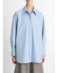 Vince - Faux-Leather-Trim Italian Cotton Oversized Button-Front Shirt - Lyst