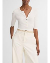 Vince - Ribbed Pima Cotton Elbow-Sleeve Henley - Lyst