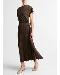 Vince - Diagonal Pleated Twist-Waist Dress - Lyst