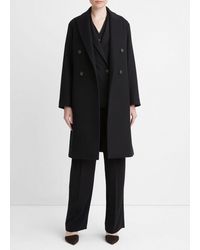 Vince - Brushed Wool-blend Double-breasted Coat, Black, Size Xs - Lyst