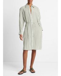 Vince - Coastal Stripe Short Shirt Dress, Sea Fern/optic White, Size L - Lyst
