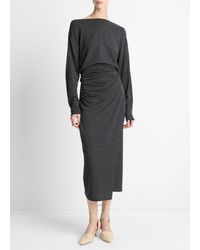 Vince - Draped-Waist Wool-Blend Midi Skirt - Lyst