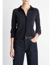 Vince - Contrast-Trim Wool & Cashmere-Blend Collared Cardigan - Lyst