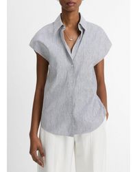 Vince - Ticking Stripe Linen-Cotton Cap-Sleeve Blouse - Lyst