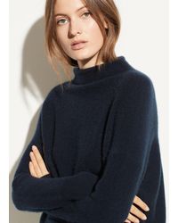 Vince Boiled Cashmere Funnel Neck Pullover - Blue