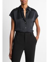 Vince - Silk Cap-Sleeve Ruched-Back Blouse - Lyst