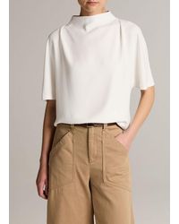 Vince - Draped Crepe Funnel-Neck Top - Lyst