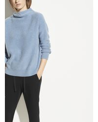 Vince Boiled Cashmere Funnel Neck Pullover - Blue