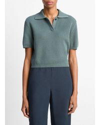 Vince - Ribbed Silk-Cotton Polo Sweater - Lyst