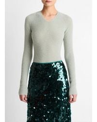 Vince - Metallic Ribbed High V-Neck Sweater - Lyst