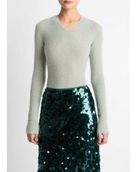 Vince - Metallic Ribbed High V-Neck Sweater - Lyst