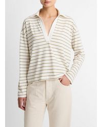 Vince - Striped Cotton Long-Sleeve Polo Shirt - Lyst