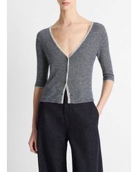 Vince - Micro-Stripe Cashmere-Silk Cardigan - Lyst