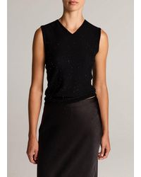 Vince - Metallic Cashmere-Silk V-Neck Sweater Vest - Lyst