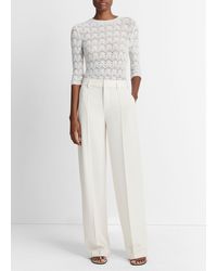 Vince - Fine Lace Cotton Three-quarter-sleeve Sweater, Optic White, Size Xxs - Lyst