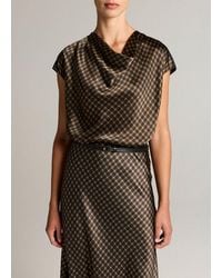 Vince - Ombré Plaid Silk Satin Cowl-Neck Blouse - Lyst