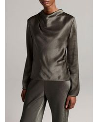 Vince - Satin Draped Cowl-Neck Long-Sleeve Top - Lyst