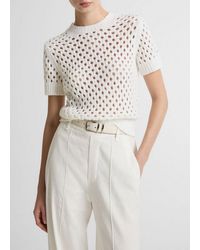 Vince - Honeycomb Italian Cotton & Linen-Blend Short-Sleeve Sweater - Lyst