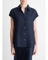 Vince - Linen Cap-Sleeve Button-Front Blouse - Lyst