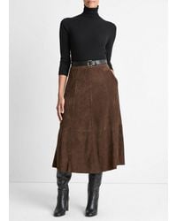 Vince - Suede Mid-Rise Flared Skirt - Lyst