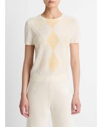 Vince - Hand-Cut Argyle Wool-Blend Short-Sleeve Sweater - Lyst