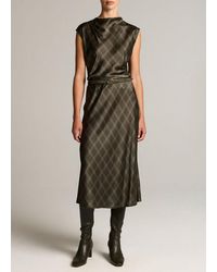 Vince - Diamond Plaid Matte Satin Slip Skirt - Lyst