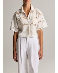 Vince - Lace Cropped Short-Sleeve Shirt - Lyst