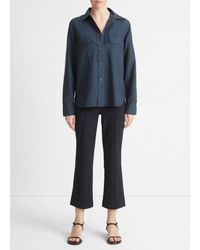 Vince - Cotton-silk Utility Long-sleeve Shirt, Blue, Size L - Lyst